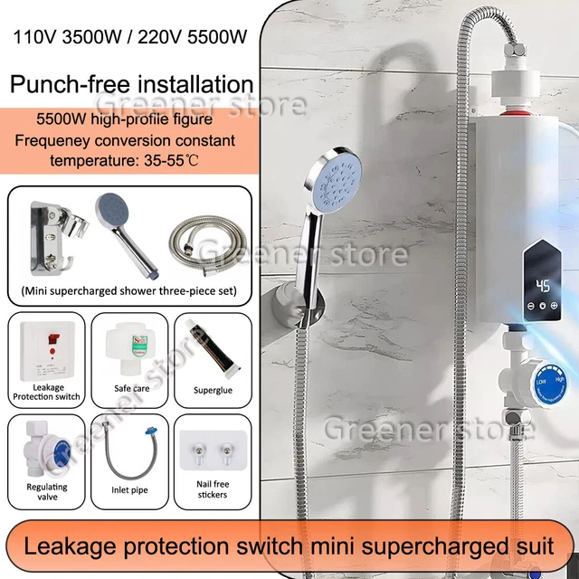 Chauffe-eau électrique instantané 3500 W/5500 W - Petit chauffe-eau instantané sans réservoir - Affichage numérique LED pour la cuisine, la salle de bain (5,5 kW gris avec tête de douche Chauffe-eau électrique instantané 3500 W/5500 W - Petit chauffe-eau instantané sans réservoir - Affichage numérique LED pour la cuisine, la salle de bain (5,5 kW gris avec tête de douche