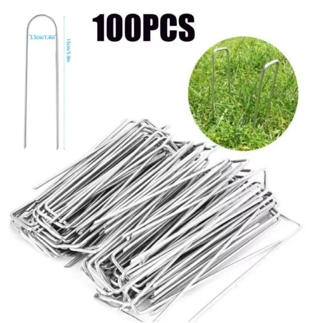 100x Steel U Shaped Pin Turf Tent Securing Pegs Ground Landscape Staples Garden.