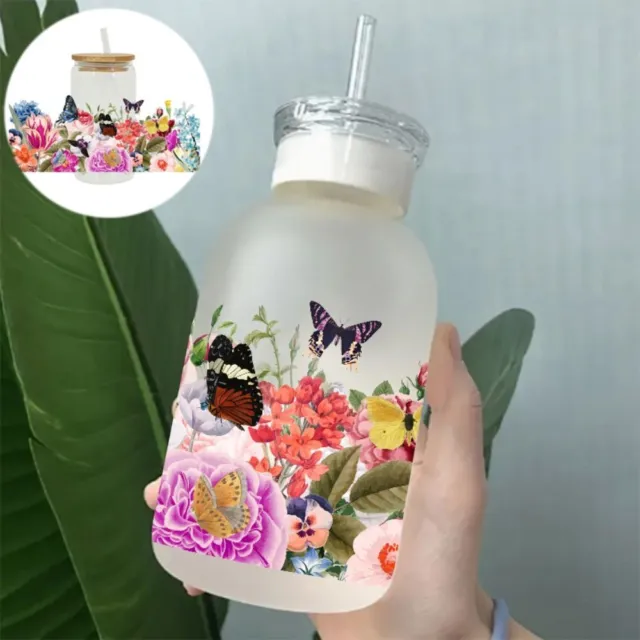 Flower Printed Cup Wraps Waterproof Transfer Cup Stickers  16OZ Glass Cups