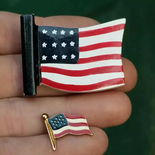 American Flag Pin LOT (2) Lapel Pin Tie Tack Brooch Patriotic USA Red White Blue