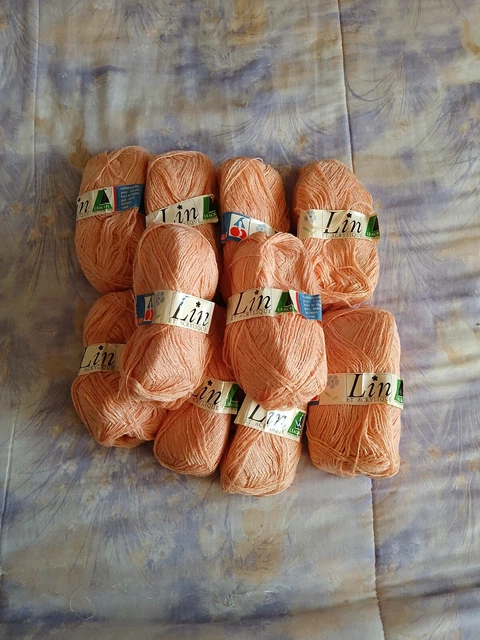 Lot De 10 Pelotes De Laine Phildar Lin – Vert Moucheté – Aiguille N°10
