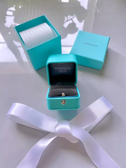 Tiffany & Co Blue Leather Engagement Ring Box + Outer Box + Ribbon NEW!