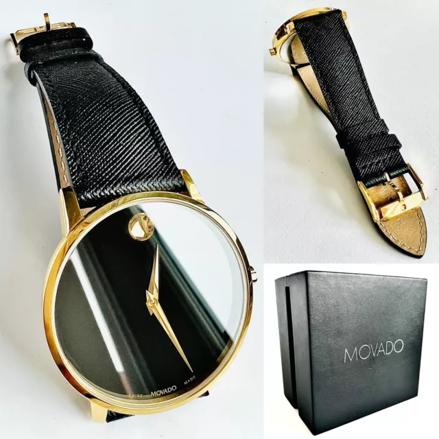 Gents Swiss Movado Museum Wrist Watch in Original Velvet Lined Presentation Box