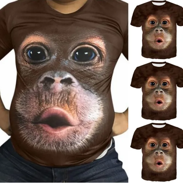 Divertente da Uomo Gorilla Scimmia 3D T-Shirt Manica Corta Casual Top