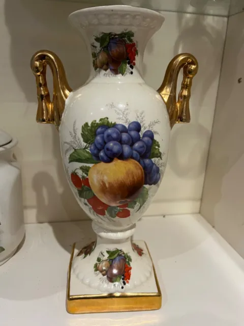 Klm vintage porcelain fruit vase gold gilded handels tall over 14 inches