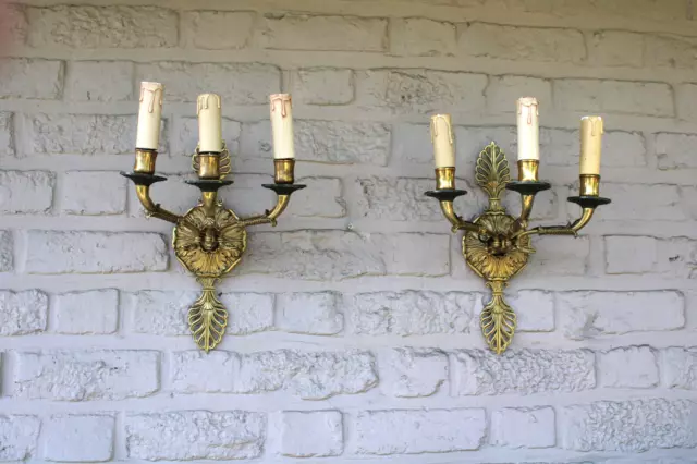 PAIR French brass 3 arm Wall lights sconces swan empire design