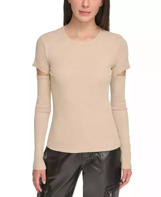 DKNY Jeans Cutout-Sleeve Rib-Knit Top 2