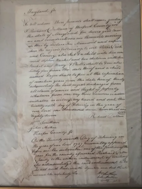 Antique 1787 Slave Document With Owners Seal Papers Of Freedom