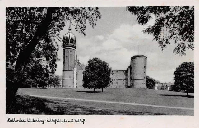 Lutherstadt Wittenberg Schloßkirche mit Schloß Postkarte AK