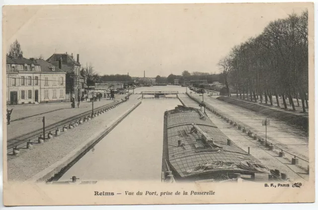 REIMS - Marne - CPA 51 - Vesle Canal Batellerie - Péniche - le canal et le port