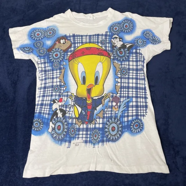Vintage 1995 Tweety-Bird T-Shirt Teens XL 90s All-Over-Print Single-Stitch Tee L