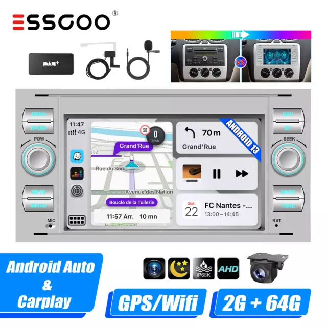 64G Android 13 Auto DAB+ Carplay Autoradio GPS Cam Für Ford Focus 2 Transit MK7