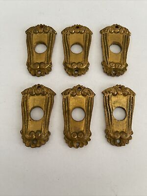 Vintage Ornate Brass Heavy Figural Door Back Plates Lot Of  6 Antique Spain Nr