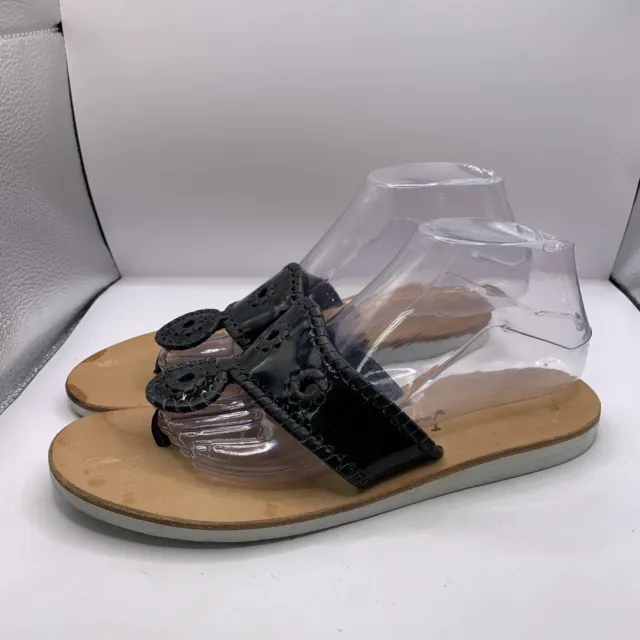 JACK ROGERS 1960 Black Leather Sandals 9M Excellent Condition flip flip thong