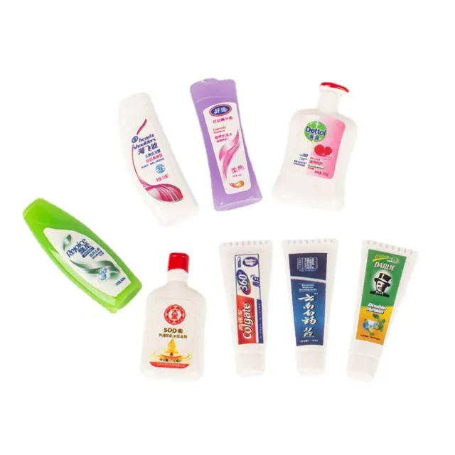 8PCS Dollhouse Miniature 1:12 Scale Toiletries Shower Gel Toothpaste Accessories