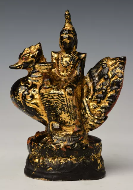 19th Century, Mandalay, Antique Burmese Metal Angel Riding Peacock