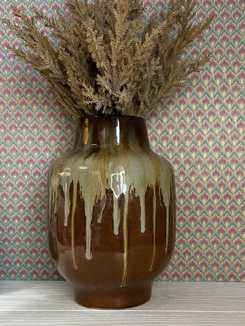 MID CENTURY MODERN Signed Studio Pottery Vase Brown Drip Glaze Well ...