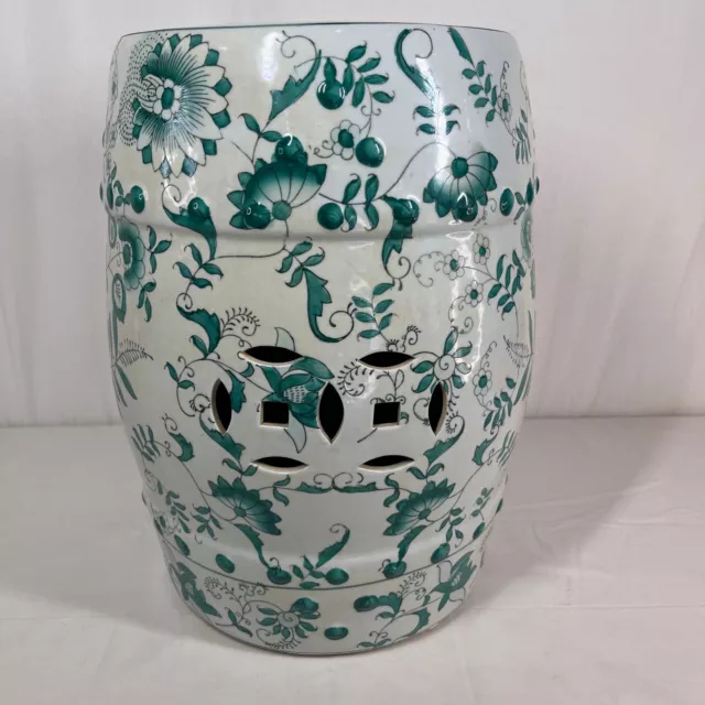 Oriental Ceramic Green & White Floral Porcelain Garden Lawn Yard Drum Stool 3