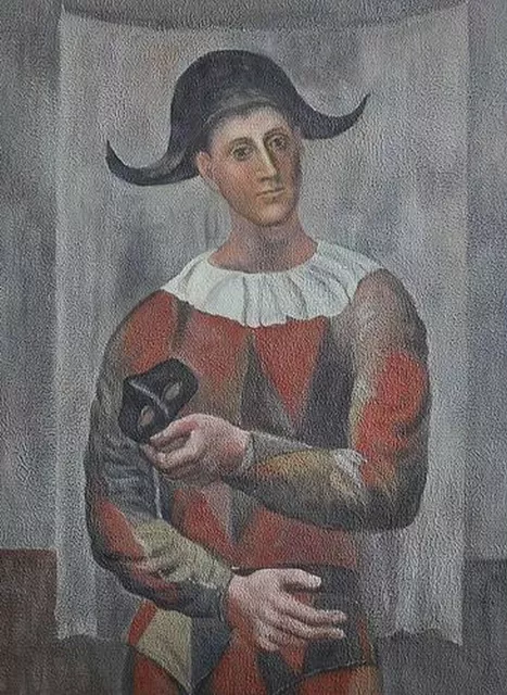 portrait tableau harlequin peinture huile sur toile signée / male surealism pain