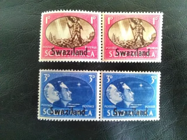 SOUTH AFRICA OVERPRINT SWAZILAND MNH STAMP PAIRS 1945 VICTORY 1d,3d, SG39 & 41.