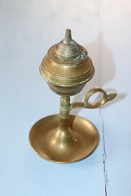 Ancienne lampe à pétrole / huile en laiton - objet déco vintage 17 cm