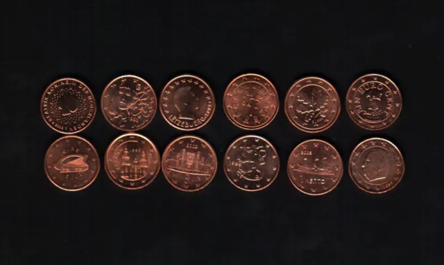 European Union 1 Euro Cent Eu 12 Different Founding Country Unc Coin Collection