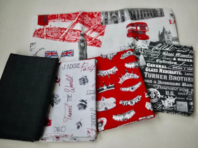 Paquete de Tela Windham Patchwork Londres Iconos Letras Corona Tower Bridge &