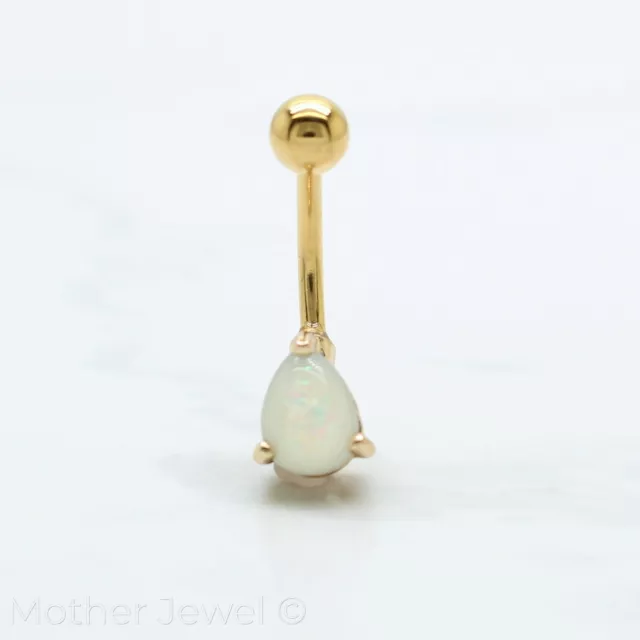 Pear White Glitter Opal 14K Yellow Gold Ip Surgical Steel Belly Navel Ring