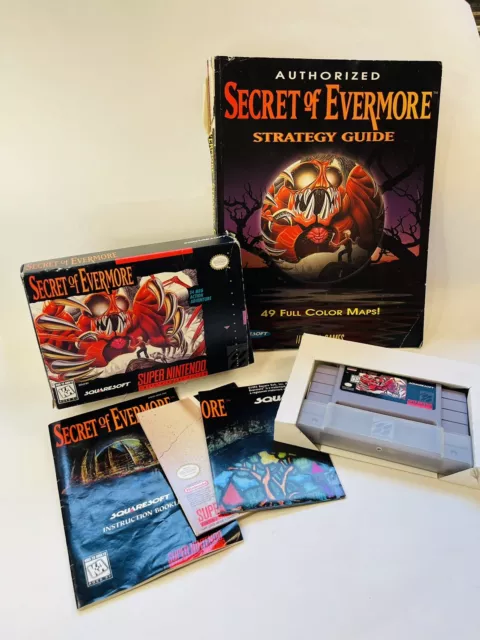 Secret of Evermore (Super Nintendo SNES) Complete CIB + Posters + Strategy Guide