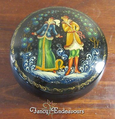 Russia Russian Lacquer Enamel Metal Hand Painted Round Box