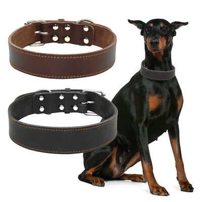 Plain Genuine Leather Dog Collar Heavy Duty Adjustable Pet Collars for Large Dog