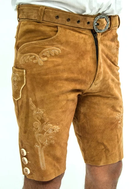 *Neu* Herren Trachten kurze Lederhose aus Ziegen Suede Leder Camel Beige Gr.48