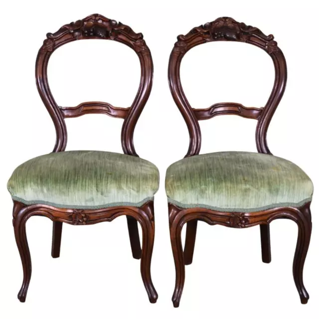 Antique Pair of Victorian Hand Carved Dining Chairs #21999