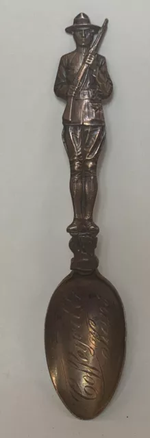 Vintage WWI Soldier USA Coffeyville Kansas Bronze Military Souvenir Spoon