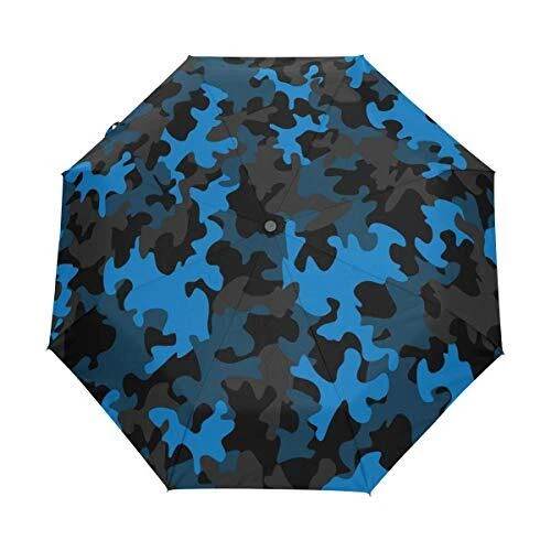 Camo Umbrella,Blue Camouflage Compact Travel Umbrella Auto Open Foldin
