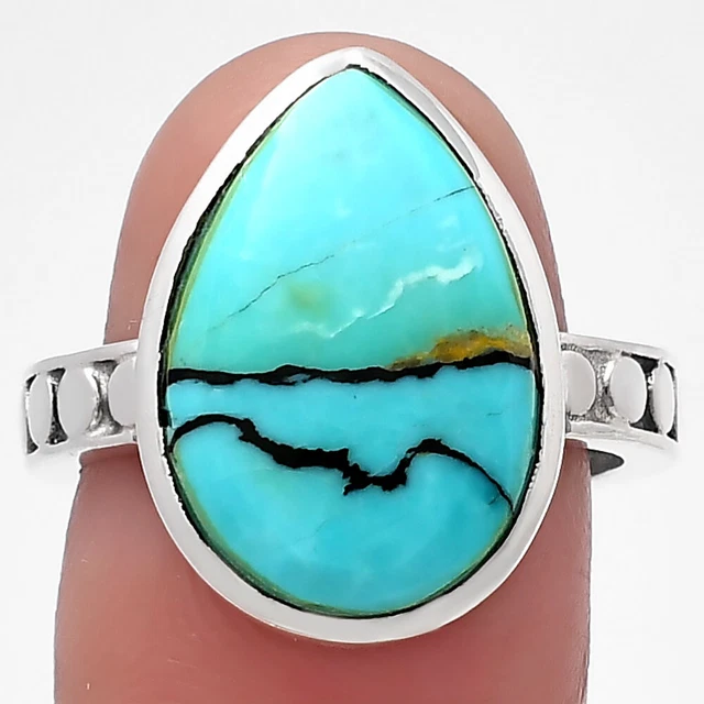 Lucky Charm Tibetan Turquoise 925 Sterling Silver Ring s.7.5 Jewelry R-1060