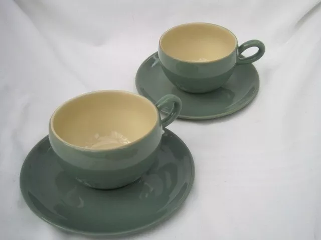 2 Vintage Denby Tea Cups with Saucers - Manor Green stoneware