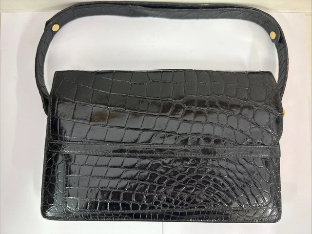 Petite SACOCHE CUIR Imitation Croco 29 x 24 x 8cm SAC à Main Besace VINTAGE 1940