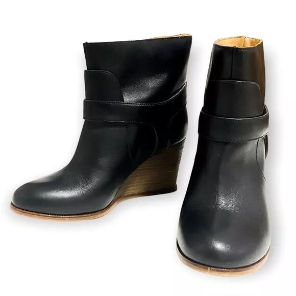 MM6 Maison Martin Margiela Black Leather Wedge Ankle Boots, Size 36.5 EU