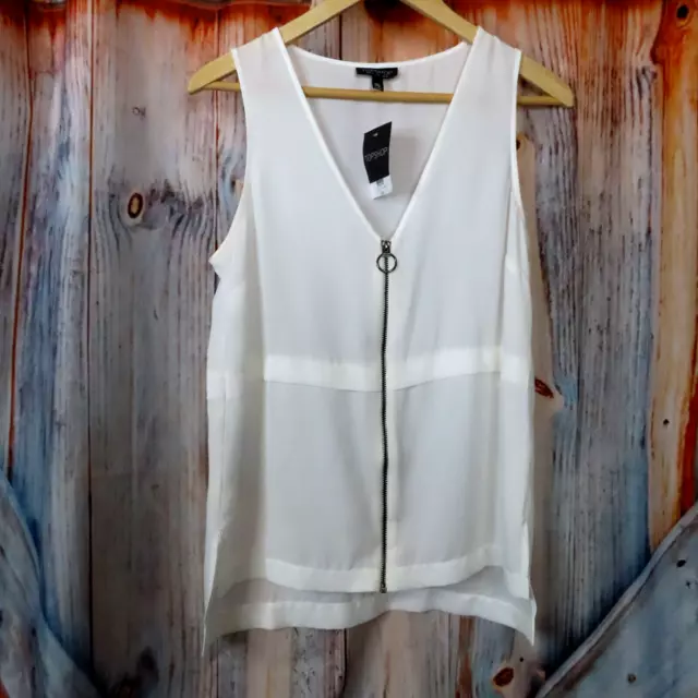 Nwt New TOPSHOP Womens Stitch Fix White Sleeveless Zip Shirt Top Sz US 6