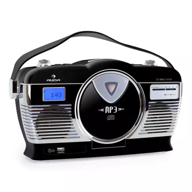 Klassisch: Auna Rcd-70 Tragbarer Cd-Player Ukw Radio Nostalgie Retro Design Uhr