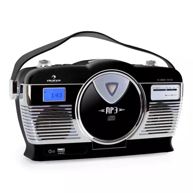 RETRO-RADIO UKW TUNER MP3 CD PLAYER 50er JAHRE DESIGN STEREO SYSTEM TRAGBAR NEU