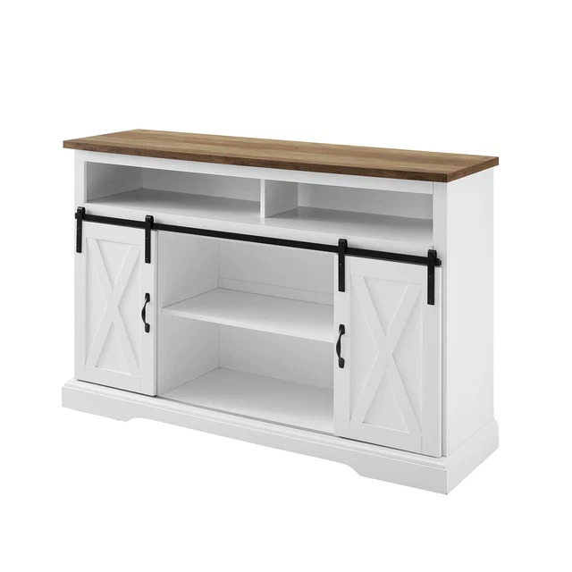Woven Paths Farmhouse Barn Door TV Stand for TVs up to 58", White/Reclaimed Barn