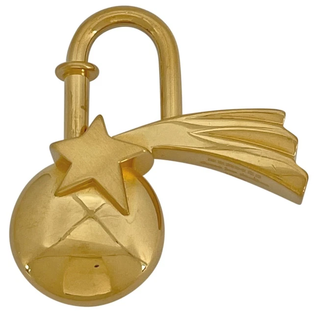 HERMES Shooting Star Motif Cadena Padlock Gold Bag Charm Keyring Plated 1999 F/S