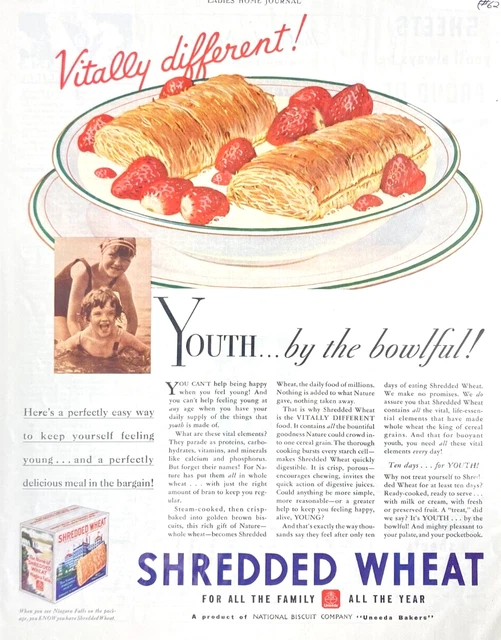Vintage NABISCO Shredded Wheat Vitally Different 1933Magazine Print Ad AH102