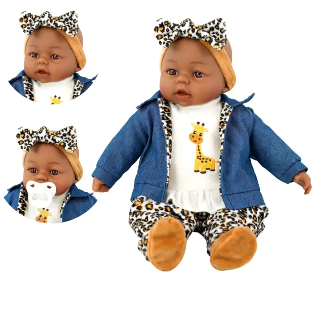 BiBi Doll Lifelike Soft Bodied Ethnic Girl Baby Doll 18" Dummy & Sounds Cheetah