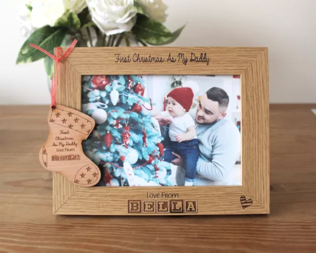 First Christmas as my Daddy, Baby&#39;s Personalised Engraved Photo Frame | For