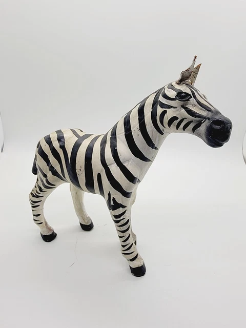 Zebra Leather Wrapped Paper Mache’ Figurine Vintage Animal