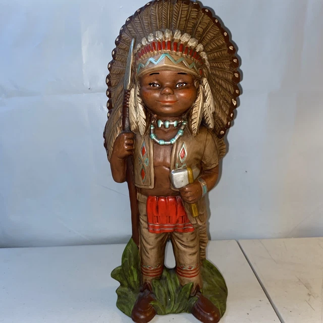 Ceramic Mold Hand-Painted Statue Native American Indian Chief 14" Antique Vtg
