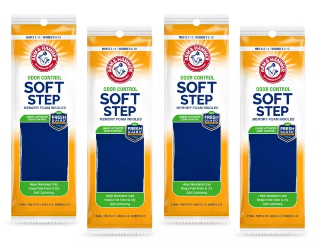 Arm & Hammer Odor Control Soft Step Insoles, Trim-To-Fit - One Pair, Pack of 4